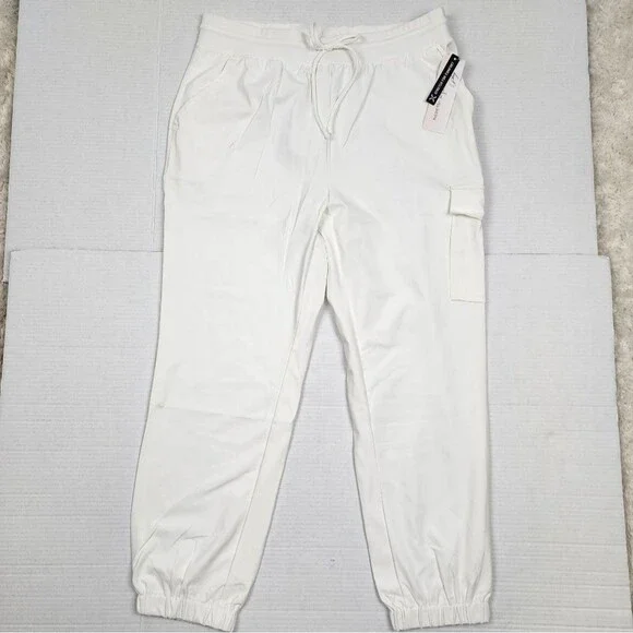 Nanette Lepore Play Ivory Cargo Joggers L NWT Soft Traveler Track Pants Neutral - Picture 3 of 15